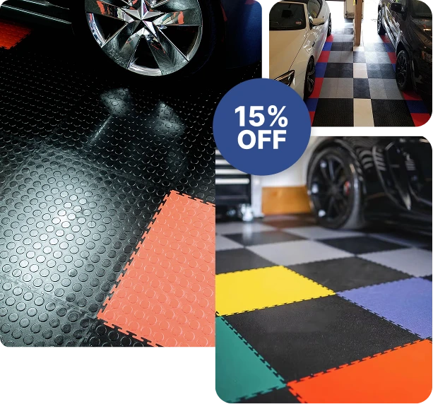 Garage Flooring Tiles 76 Interlocking garage flooring tiles in black, red, and checkered patterns. 15% OFF!