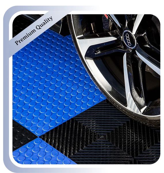Garage Flooring Tiles 9 Blue and black garage flooring tiles with an Audi wheel