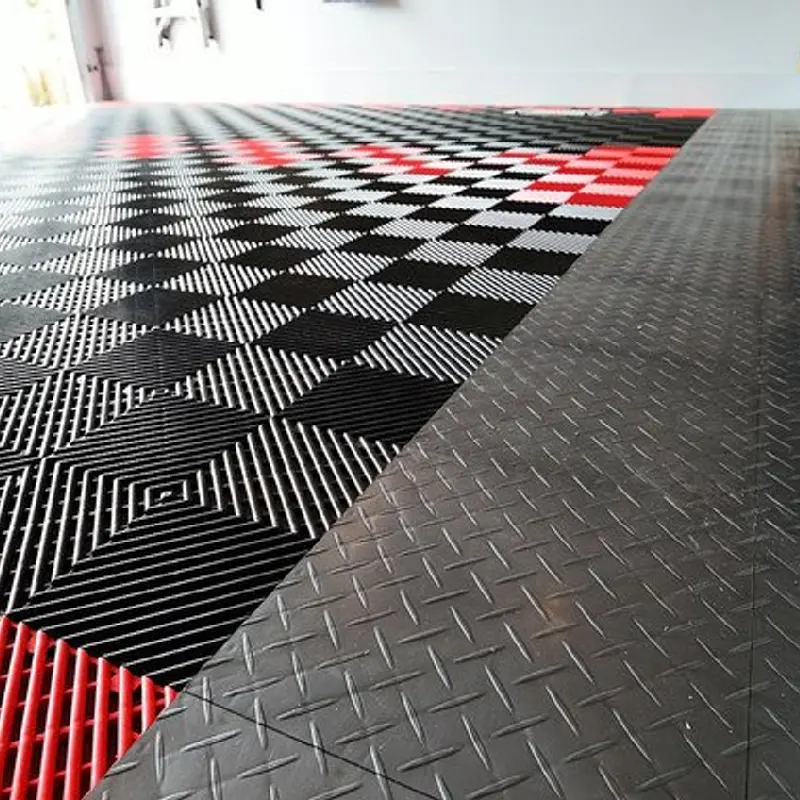 Garage Flooring Tiles 67 Black and red checkered garage flooring tiles with diamond plate